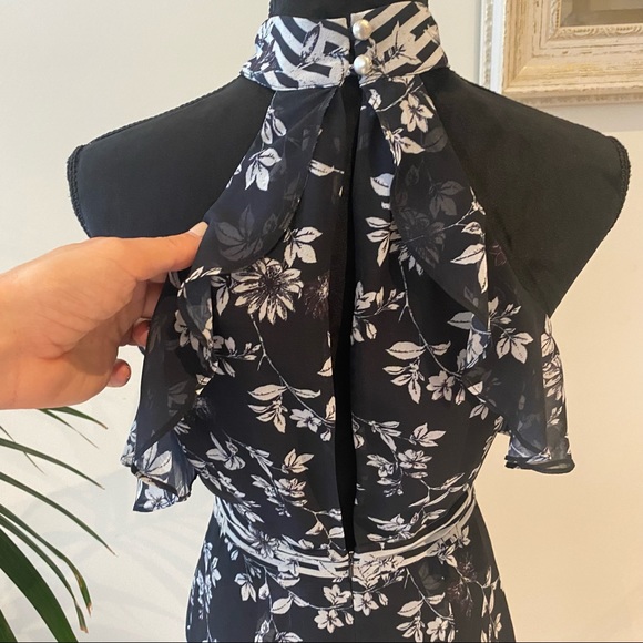 SHEIKE Halter Neck Floral Black Dress Ruffle Detail Elegant Cocktail Striped 8 - Picture 8 of 15
